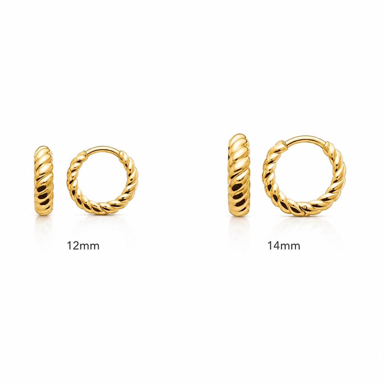 Créoles torsadées • Plaqué or 18K • Anneaux d'oreilles texture tressée • Petite créole bombée