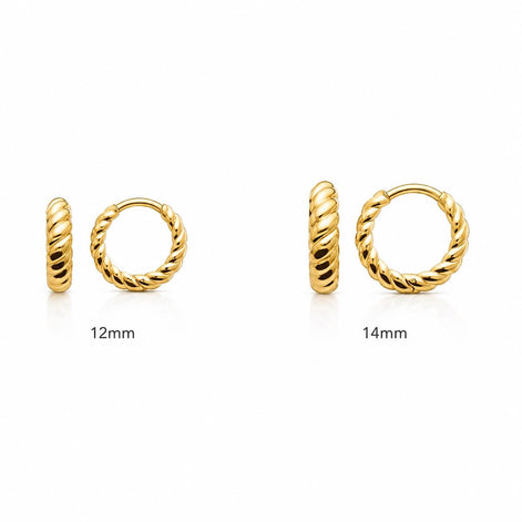 Créoles torsadées • Plaqué or 18K • Anneaux d'oreilles texture tressée • Petite créole bombée