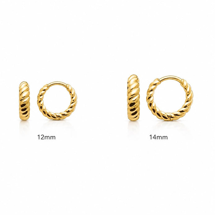 Créoles torsadées • Plaqué or 18K • Anneaux d'oreilles texture tressée • Petite créole bombée