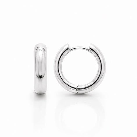 Créoles larges arrondies • Argent 925 • Anneaux d'oreilles épais à charnière • Créole bombée