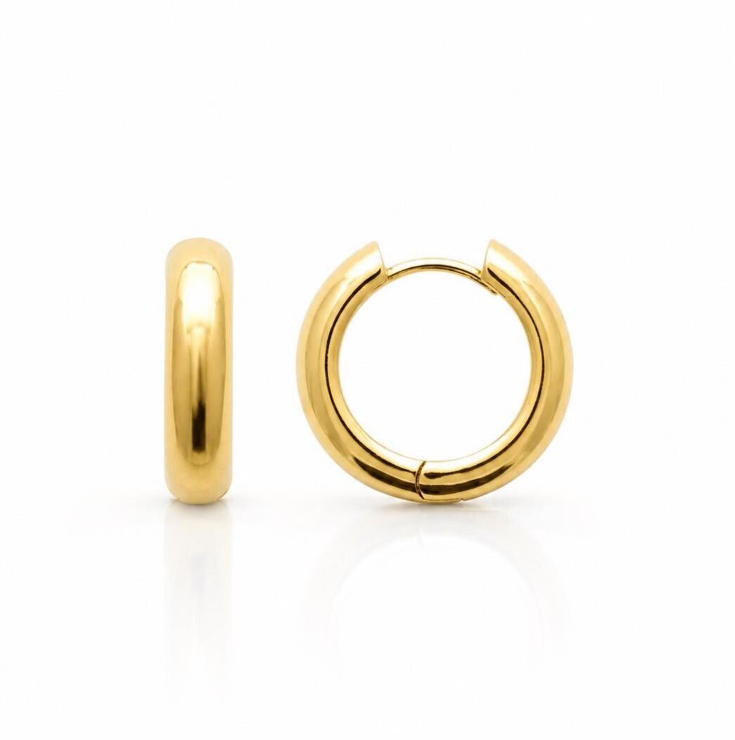 Créoles larges arrondies • Plaqué Or 18K • Anneaux d'oreilles épais à charnière • Créole bombée