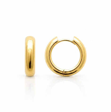 Créoles larges arrondies • Plaqué Or 18K • Anneaux d'oreilles épais à charnière • Créole bombée