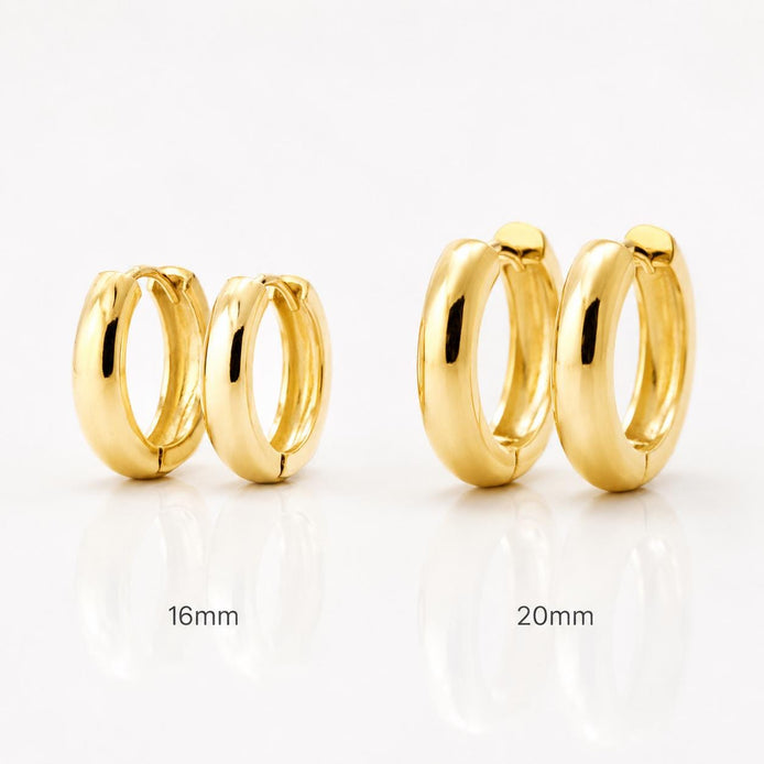 Créoles larges arrondies • Plaqué Or 18K • Anneaux d'oreilles épais à charnière • Créole bombée