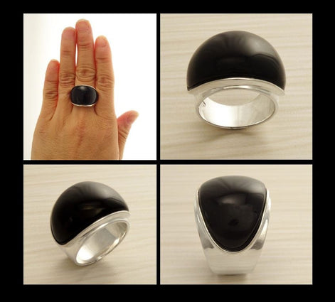 Large Onyx Ring Sterling Silver 925 • Wide Black Stone Band • Comfortable Modern Jewelry
