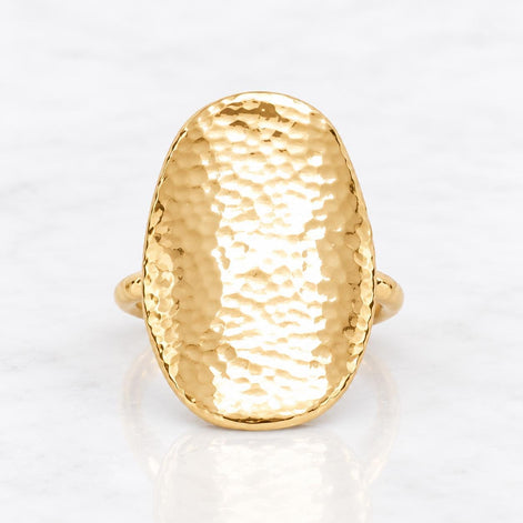 Bague armure martelée • Plaqué Or 18K •Anneau oval texturé petits creux • Bijou design moderne
