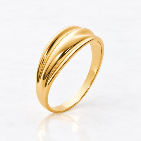 Bague plissé • Plaqué Or 18K • Anneau texturée plié • Bijou design moderne