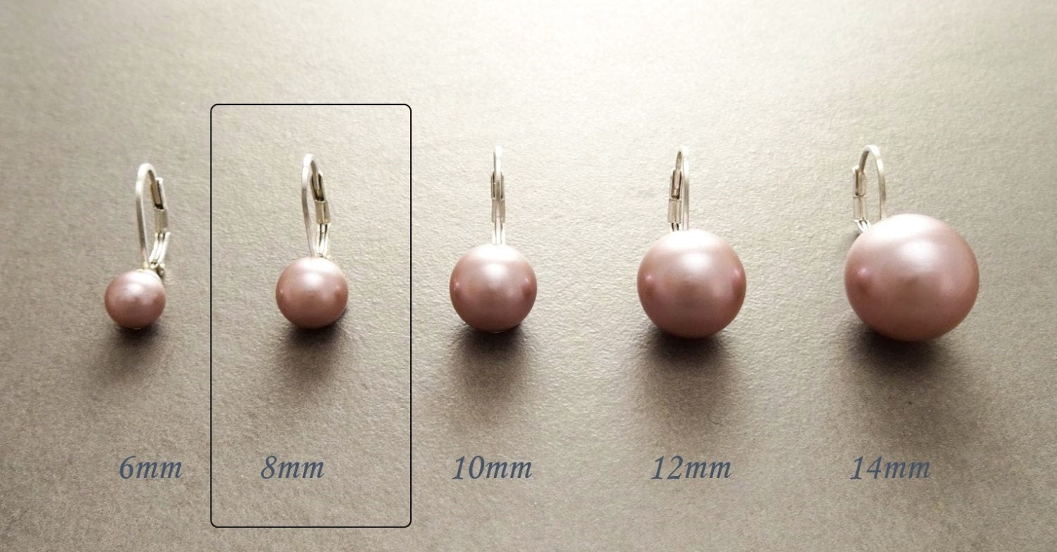 8 mm GENUINE Purple Shell Pearl Earrings, Sterling Silver, Lever Back Earrings, Minimalist, Pearl Jewelry, Prom, Wedding, Bridesmaids Gifts
