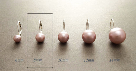 8 mm GENUINE Purple Shell Pearl Earrings, Sterling Silver, Lever Back Earrings, Minimalist, Pearl Jewelry, Prom, Wedding, Bridesmaids Gifts