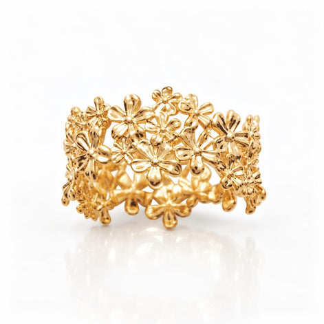 Bague couronne de fleurs • Plaqué Or 18K • Anneau Eternité fleur • Bijou floral