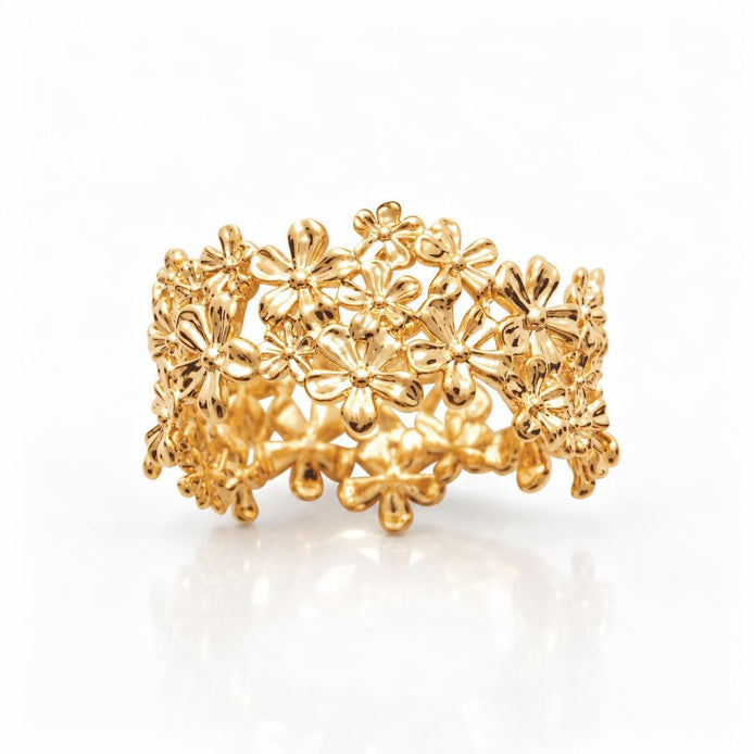 Bague couronne de fleurs • Plaqué Or 18K • Anneau Eternité fleur • Bijou floral