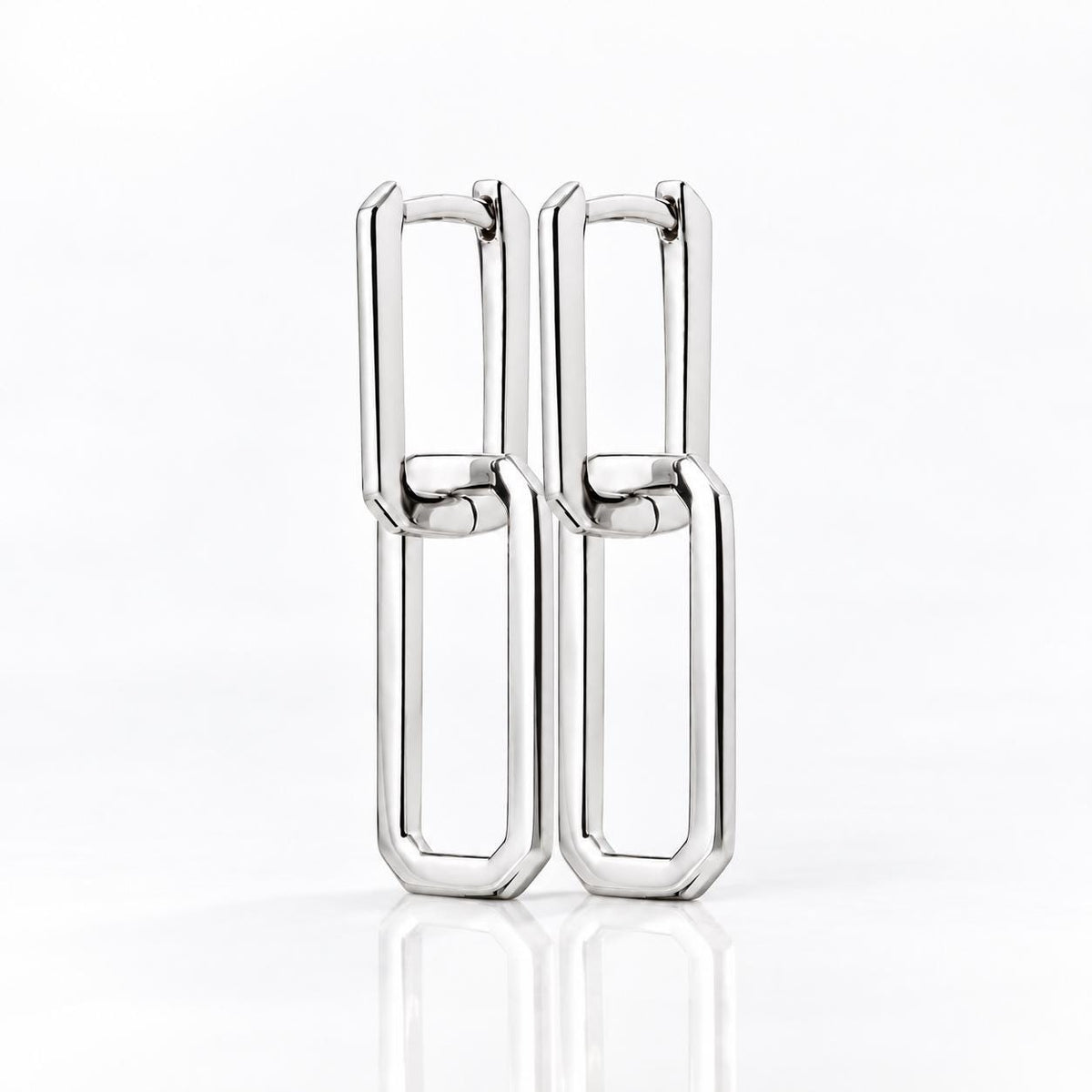 Créoles double rectangle • Argent 925 • Boucles d'oreilles deux anneaux entrelacées • Bijou géométrique minimaliste