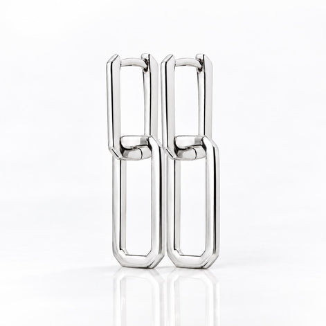 Créoles double rectangle • Argent 925 • Boucles d'oreilles deux anneaux entrelacées • Bijou géométrique minimaliste
