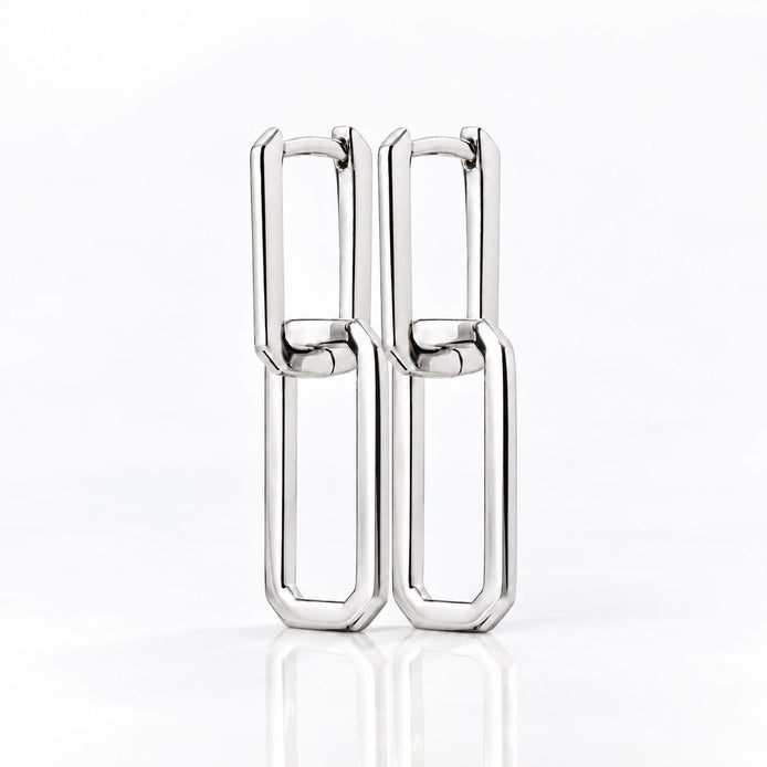 Créoles double rectangle • Argent 925 • Boucles d'oreilles deux anneaux entrelacées • Bijou géométrique minimaliste