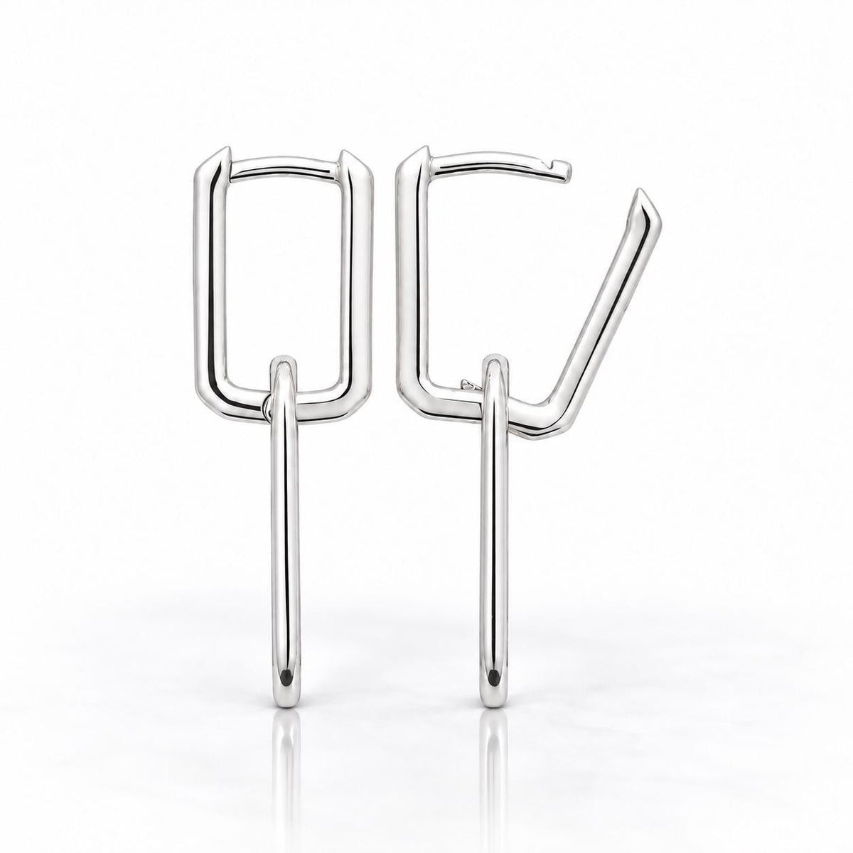 Créoles double rectangle • Argent 925 • Boucles d'oreilles deux anneaux entrelacées • Bijou géométrique minimaliste