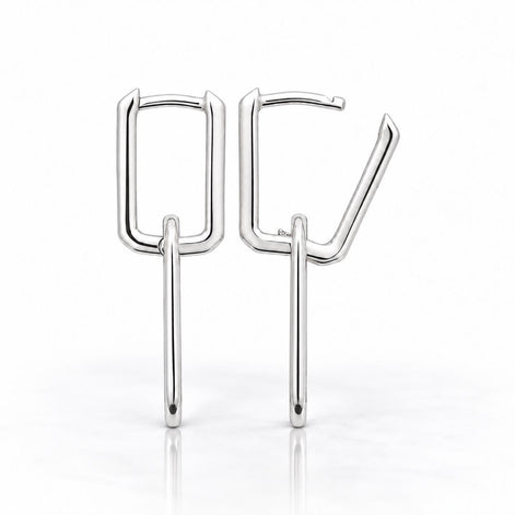 Créoles double rectangle • Argent 925 • Boucles d'oreilles deux anneaux entrelacées • Bijou géométrique minimaliste