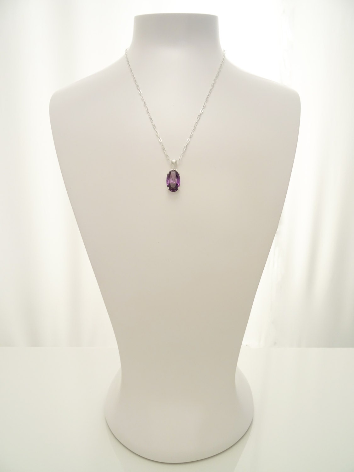 Purple stone pendant, sterling silver, classic oval amethyst violet color stone jewelry, minimalist everyday necklace, gift for her