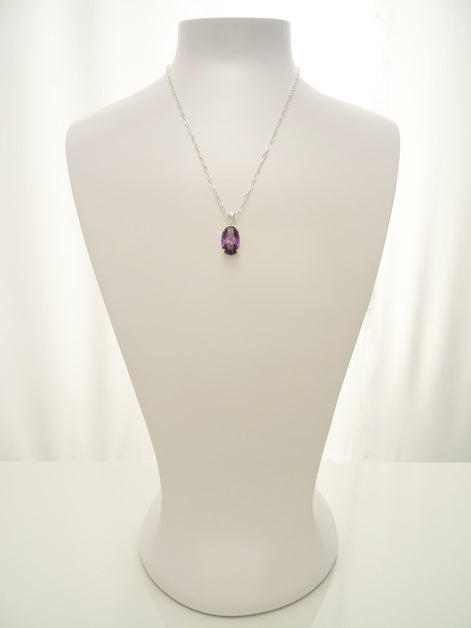 Purple stone pendant, sterling silver, classic oval amethyst violet color stone jewelry, minimalist everyday necklace, gift for her