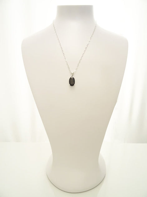 Black Oval Pendant, Sterling Silver, Classic Faceted Cz Stone Jewelry, Minimalist Everyday Necklace