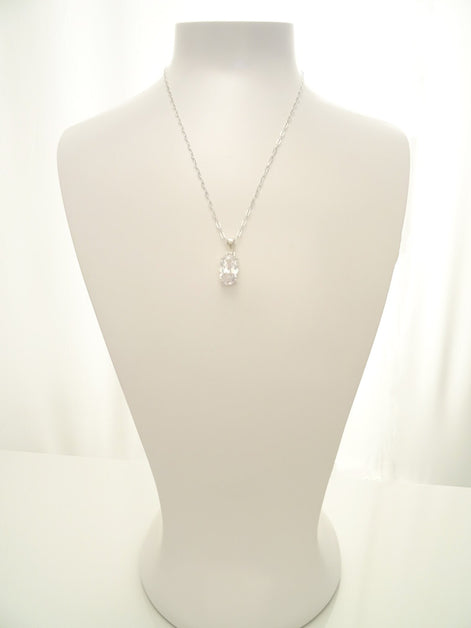 Oval Stone pendant, sterling silver, White Clear Cz stone jewelry, Minimalist oval necklace, classic everyday gift for her