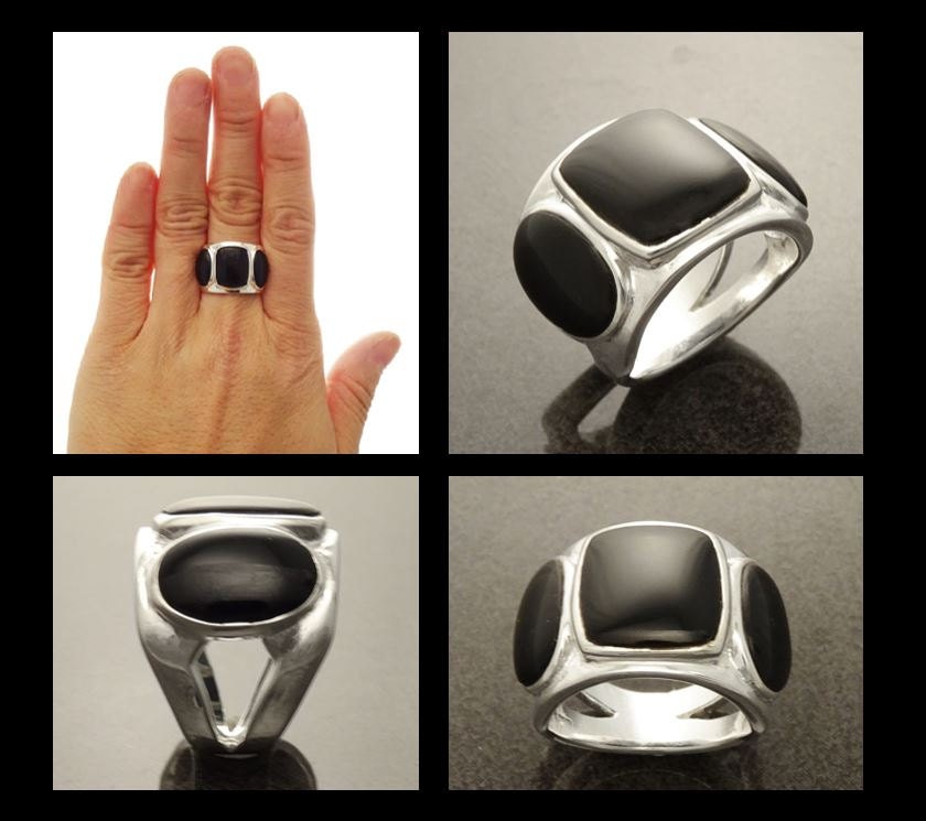 Black Onyx Ring - Sterling Silver - Black Stone Ring - Black Band Ring - Silver Jewelry - Wide Stones Ring - Statement Ring