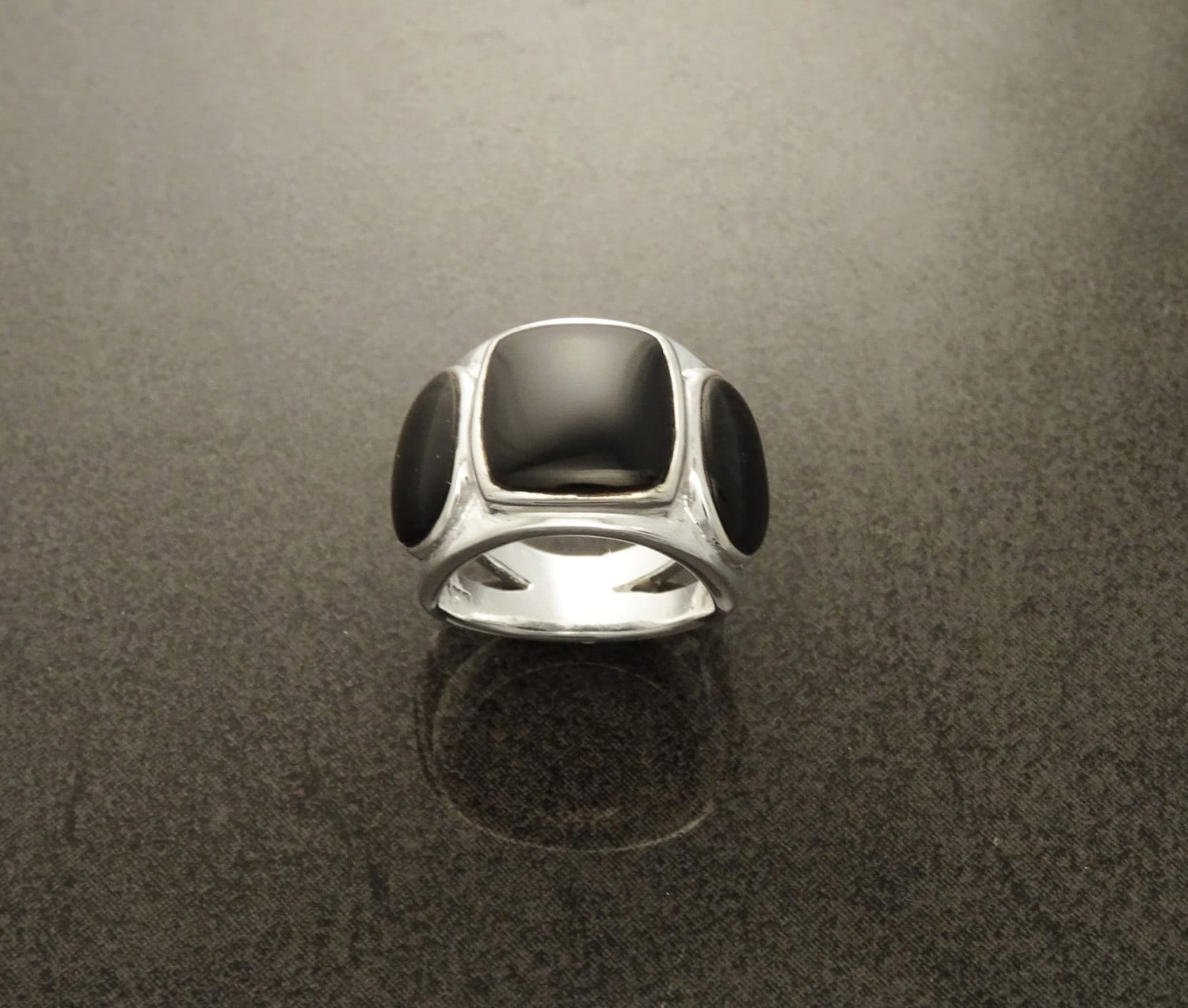 Black Onyx Ring - Sterling Silver - Black Stone Ring - Black Band Ring - Silver Jewelry - Wide Stones Ring - Statement Ring