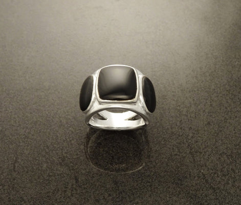 Black Onyx Ring - Sterling Silver - Black Stone Ring - Black Band Ring - Silver Jewelry - Wide Stones Ring - Statement Ring