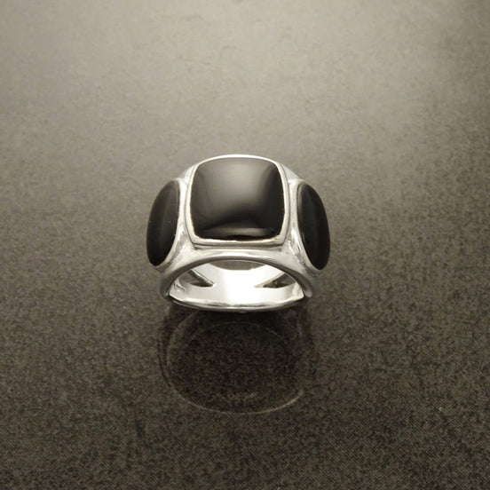 Black Onyx Ring - Sterling Silver - Black Stone Ring - Black Band Ring - Silver Jewelry - Wide Stones Ring - Statement Ring