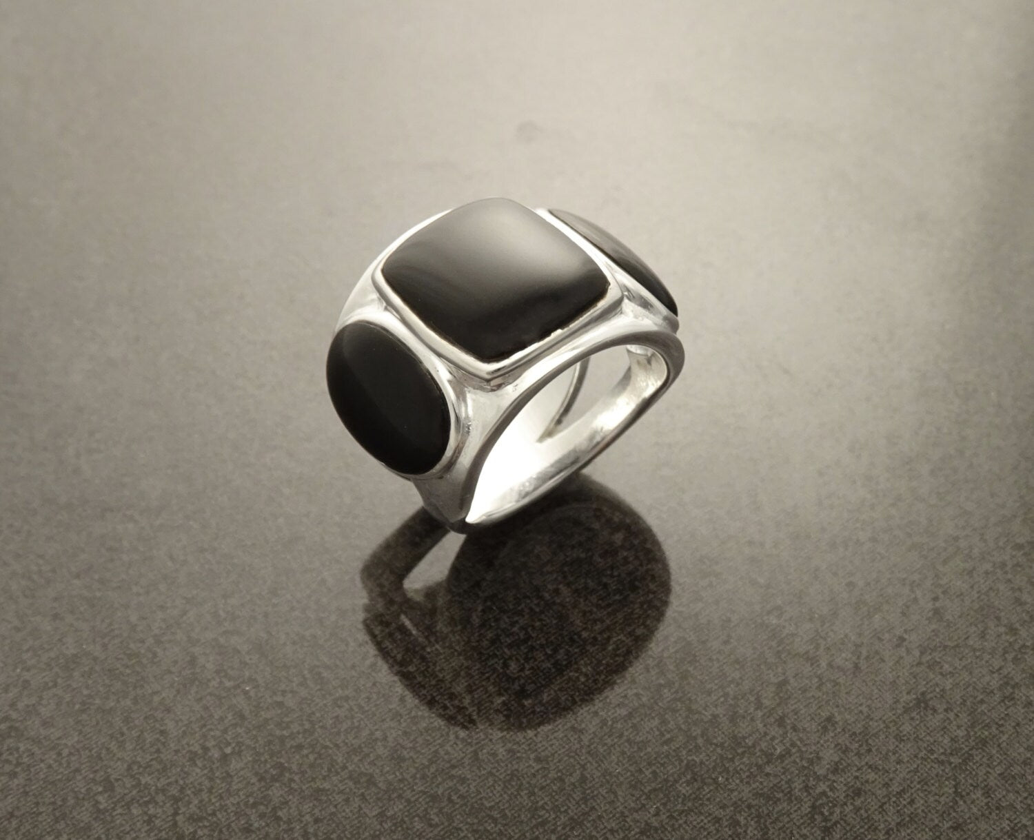 Black Onyx Ring - Sterling Silver - Black Stone Ring - Black Band Ring - Silver Jewelry - Wide Stones Ring - Statement Ring