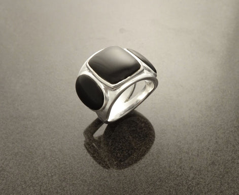 Black Onyx Ring - Sterling Silver - Black Stone Ring - Black Band Ring - Silver Jewelry - Wide Stones Ring - Statement Ring