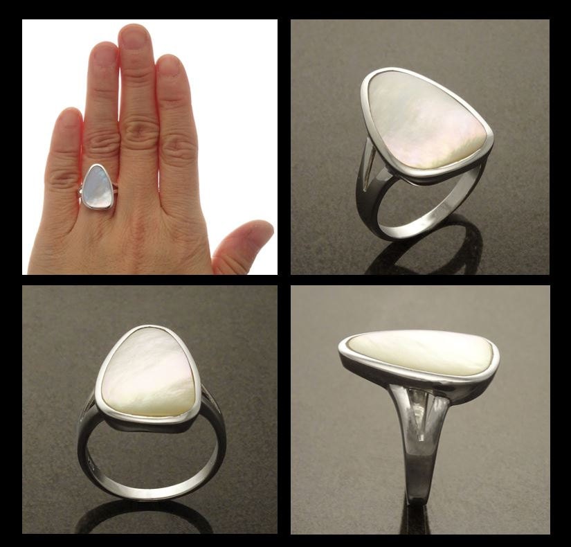 White Delta Ring 925 Sterling Silver, Mother of Pearl Shell Minimalist White Stone Ring, Geometric Triangle Designed Ring, Delta Ring