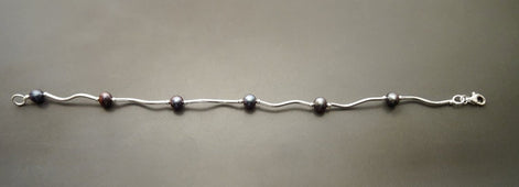 Tahitian Style Pearl Bracelet, Sterling Silver, Modern Jewelry