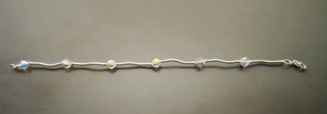 Crystal Balls Bracelet, Sterling Silver, White Clear Beaded Stone Bracelet, Modern Faceted Borealis Rainbow Crystal stones Beads