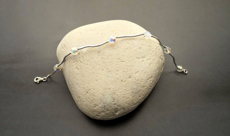 Crystal Balls Bracelet, Sterling Silver, White Clear Beaded Stone Bracelet, Modern Faceted Borealis Rainbow Crystal stones Beads