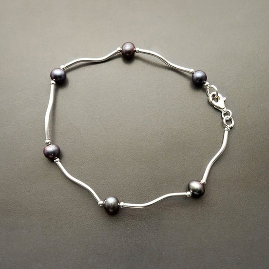 Tahitian Style Pearl Bracelet, Sterling Silver, Modern Jewelry