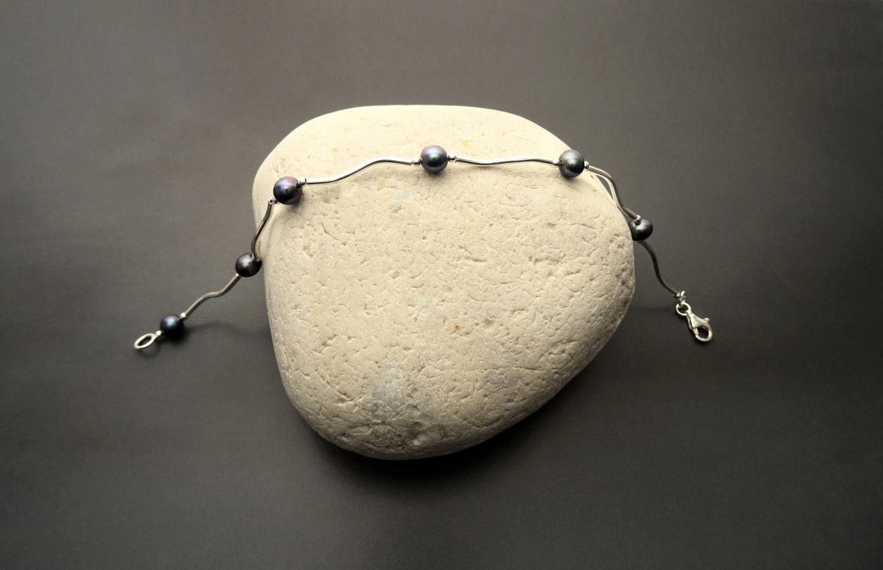 Tahitian Style Pearl Bracelet, Sterling Silver, Modern Jewelry