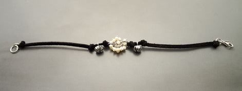 Boho Black Bracelet, Solid Sterling Silver Clasp and Parts, Black Leather with Natural White Fresh Water Pearls, Pearl Stone Jewelry Gift