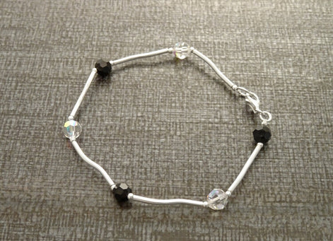 Black and White Bracelet, Sterling Silver, Minimalist Bracelet, Beaded Bracelet, Cristal Jewelry, Women