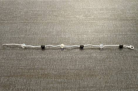 Black and White Bracelet, Sterling Silver, Minimalist Bracelet, Beaded Bracelet, Cristal Jewelry, Women