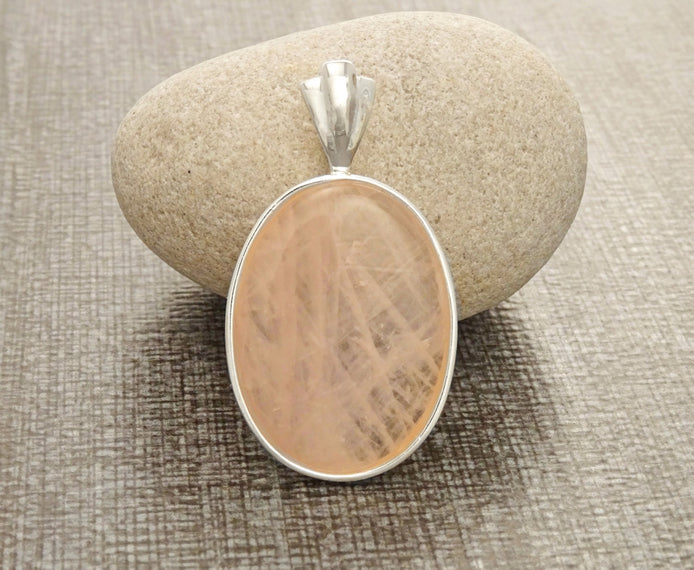 Rose Quartz Pendant, Sterling Silver Pendant, Pink Stone Quartz, Quartz Gemstone, Unique jewelry, Vintage Style Necklace, Birthstone