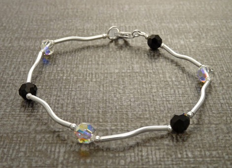 Black and White Bracelet, Sterling Silver, Minimalist Bracelet, Beaded Bracelet, Cristal Jewelry, Women