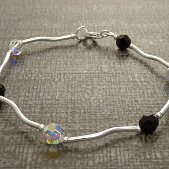 Black and White Bracelet, Sterling Silver, Minimalist Bracelet, Beaded Bracelet, Cristal Jewelry, Women