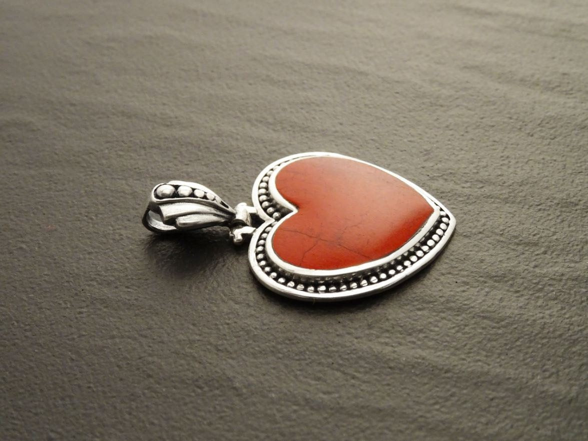 Red Jasper Pendant - Gemstone Pendant - Sterling Silver pendant, Heart pendant, Red Heart, Love, Hipster, Hipster Wedding, Heart Jewelry