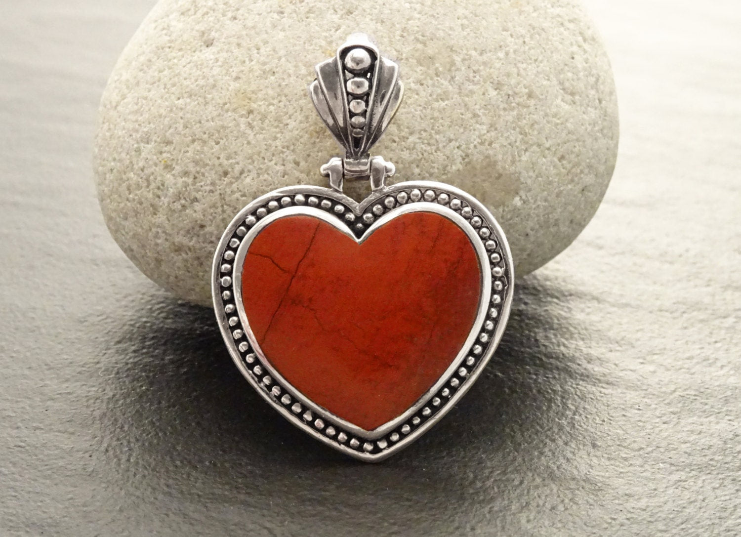 Red Jasper Pendant - Gemstone Pendant - Sterling Silver pendant, Heart pendant, Red Heart, Love, Hipster, Hipster Wedding, Heart Jewelry