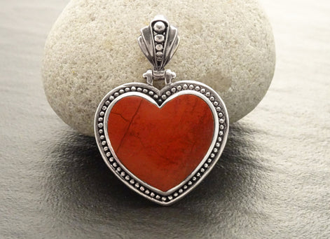 Red Jasper Pendant - Gemstone Pendant - Sterling Silver pendant, Heart pendant, Red Heart, Love, Hipster, Hipster Wedding, Heart Jewelry