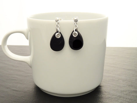 Black Onyx Drop Earrings • Sterling Silver • Teardrop Dangle Studs • Minimalist Gift for Her