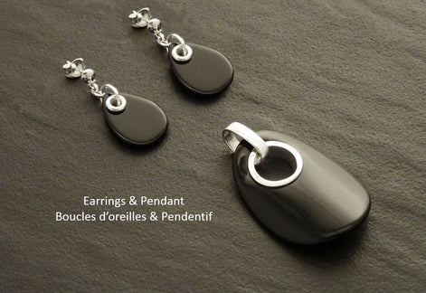 Black Onyx Drop Earrings • Sterling Silver • Teardrop Dangle Studs • Minimalist Gift for Her