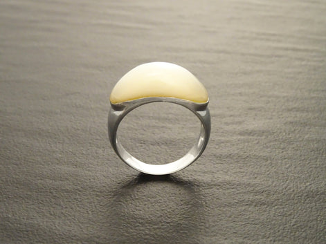 White Stone Ring, Sterling Silver, Mother of Pearl Shell, Domed Stone Ring, Dome Ring, Horizontal Ring, Woman Modern Jewelry