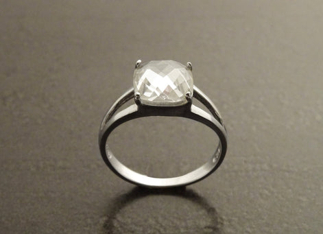 Square Solitaire Ring Sterling Silver, Stone (CZ) Band, Modern Jewelry
