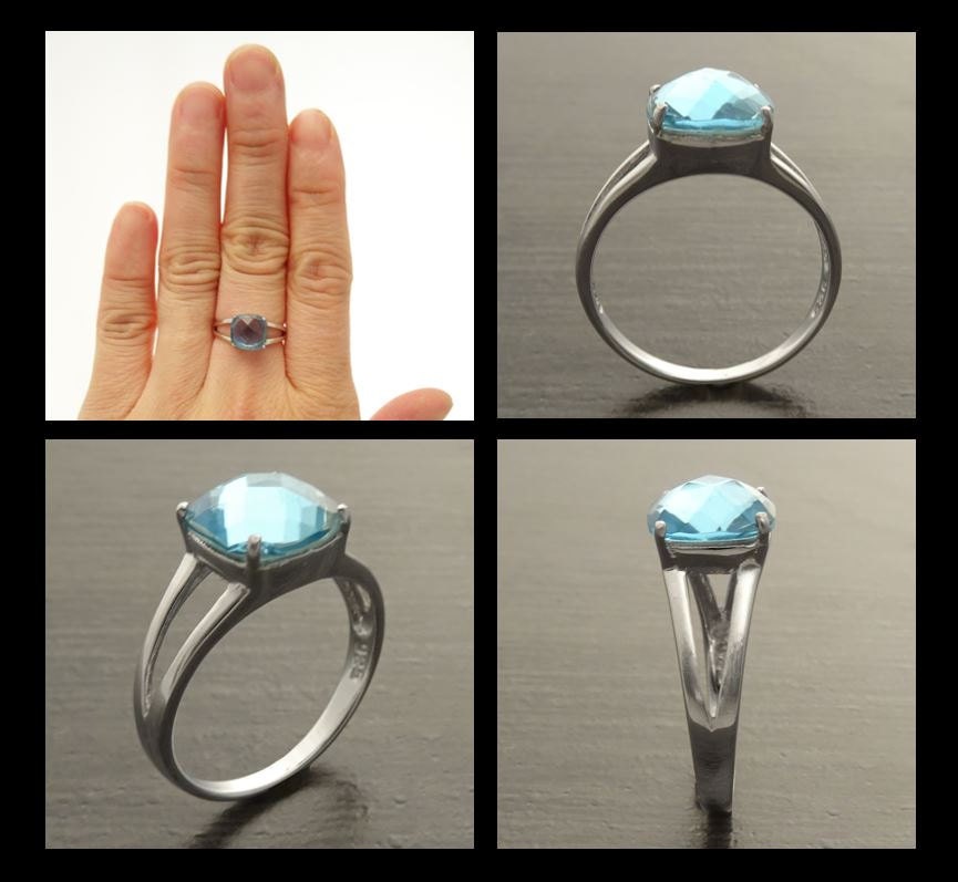 Blue Square Ring, Sterling Silver, Lab Blue Aquamarine simulant Stone (CZ) Ring, Modern Square Stones Ring, Engagement Solitaire Jewelry