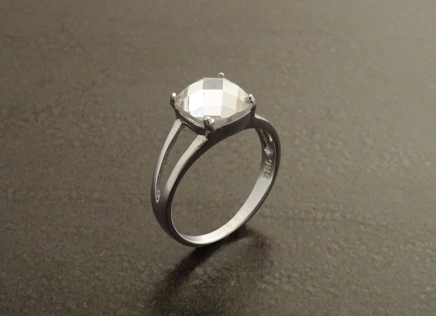 Side View Square Solitaire Ring Sterling Silver Modern Jewelry